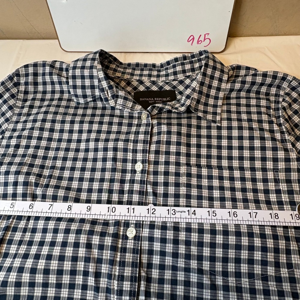 Banana Republic Soft Wash Navy Blue Gingham Check Cotton Button Down Shirt XL - Picture 4 of 10